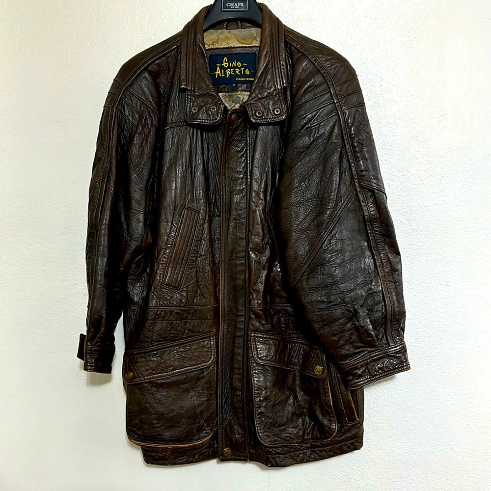 Gino Alberto, Italy, Brown Leather Jacket, Size Medium.